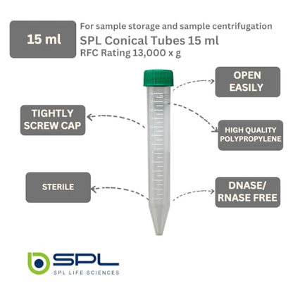 SPL 15 ml Conical Centrifuge Tubes Sterilized with PP Racks,DNase/RNase - Free (20 Rack) - size: 20 Rack