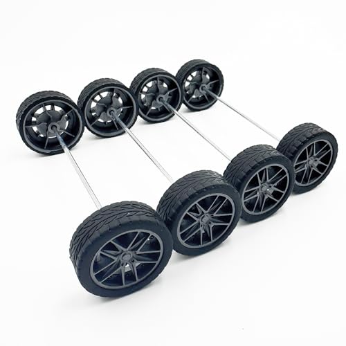 10PCS Model Car Wheels 32mm Toy Car Rubber Tire Wheels with Metal Shaft Round Axles for for RC Car Truck Robot DIY Model Toy Wheel Replacement Accessories (2x32mm) - style: 2x32mm