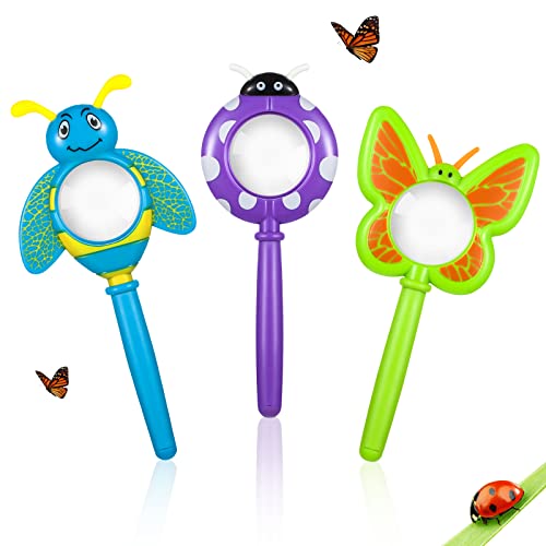 Oudain 3 Piece Flower Magnifying Glasses, Insect Butterfly Theme Handheld