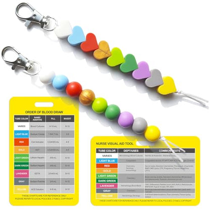 Order of Blood Draw Beads with Reference Card, Phlebotomist Badge Reel Visual Aid Tool Accessories, RN Badge Buddy, Phlebotomy Essentials, Nurse Supplies - color: Heart and Round Blood Draw Beads With Yellow Card