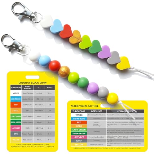 Order of Blood Draw Beads with Reference Card, Phlebotomist Badge Reel Visual Aid Tool Accessories, RN Badge Buddy, Phlebotomy Essentials, Nurse Supplies - color: Heart and Round Blood Draw Beads With Yellow Card