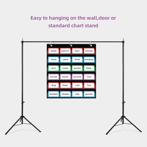 ANCOMEDO 20”W x 25”H Classroom Words Pocket Chart with 6 Clear Pockets, Black Standard Pocket Chart for Classroom and Home for Sentence Strips, Reusable Clear Pocket Hanging Words Chart (Black) - size: 20Wx25H