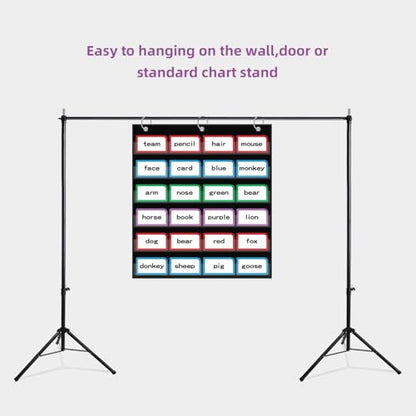 ANCOMEDO 20”W x 25”H Classroom Words Pocket Chart with 6 Clear Pockets, Black Standard Pocket Chart for Classroom and Home for Sentence Strips, Reusable Clear Pocket Hanging Words Chart (Black) - size: 20Wx25H