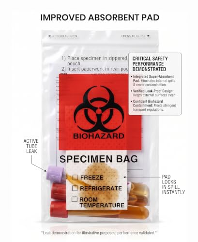 Biohazard Specimen Bags 6x9in Ziplock, Improved Absorbent Pad, 100 Counts - size: 1 Count (Pack of 100)