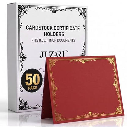 50 Pack Double Sided Certificate Holders 8.5x11 Burgundy - Heavyweight 300gsm Cardstock Diploma Holder - Dual Certificate Folder Letter Size Graduation Award Certificate with Gold Foil Diploma Cover - color: Burgundy-Gold, size: 50 Pack