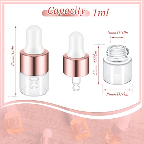 Didaey 100 Pcs Mini Glass Oil Dropper Bottle, 1 ml, Rose Gold - color: Rose Gold, size: 1 ml