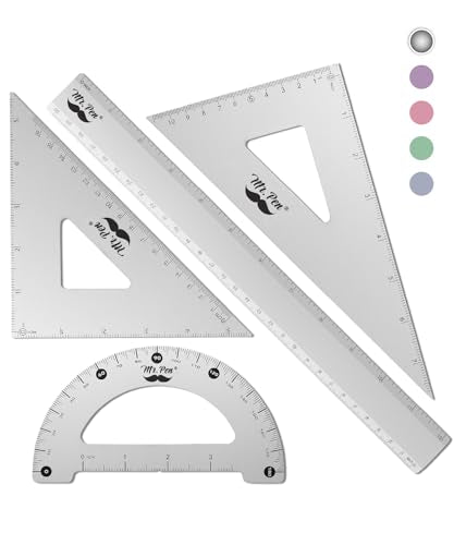 Mr. Pen- Metal Geometry Kit, 4 Pack, 45° & 30°/60° Set Squares - color: Silver