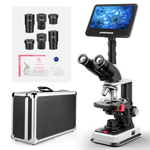 [24MP Smart Monitor] Vabiooth Lab Compound Trinocular Microscopes 40X-2500X Magnification with 7" Monitor Free Software-One Click Capturing Images & Video, Measuring Lengths, Wide-Field Eyepieces - style: 24MP 7" Screen Trinocular