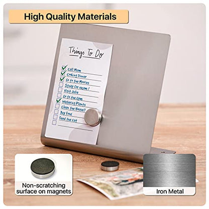 Magnetic Bulletin Board with Stand – Small Dry Erase Memo Board – Tabletop Metal Easel for Magnet Display – Mini Home Decor – 8x8 Inches + 2 Magnets