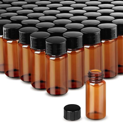 100 Pack,Glass Essential Oil Bottle with Screw Caps,Empty Refillable Travel Glass Liquid Sample Vial Labs Preservation Storage Leakproof Vials Test Container with Black Screw Caps (Amber, 10ml) - color: Amber, size: 10ml