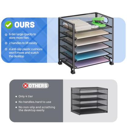 Simple Trending 6-Tier Paper Tray Organizer, File Organizer for Desk, Black - size: 13" x 8.8" x 14.6"
