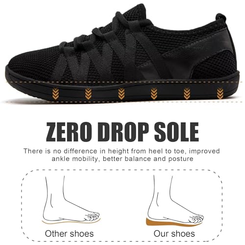 Linenghs Womens Barefoot Shoes Wide Width Toe Box Zero Drop Sneakers - color: A All Black, size: 10 Wide