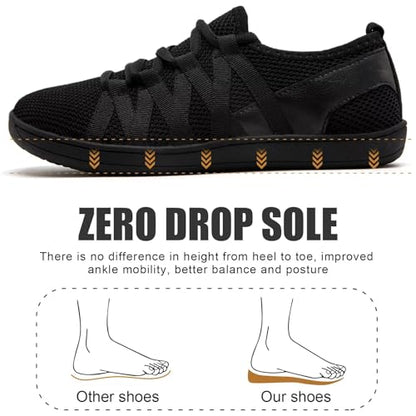 Linenghs Womens Barefoot Shoes Wide Width Toe Box Zero Drop Sneakers - color: A All Black, size: 10 Wide