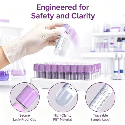 100 Pcs 3ml Plastic Tubes with Purple Caps for Laboratory Use - color: Purple-3ml-100