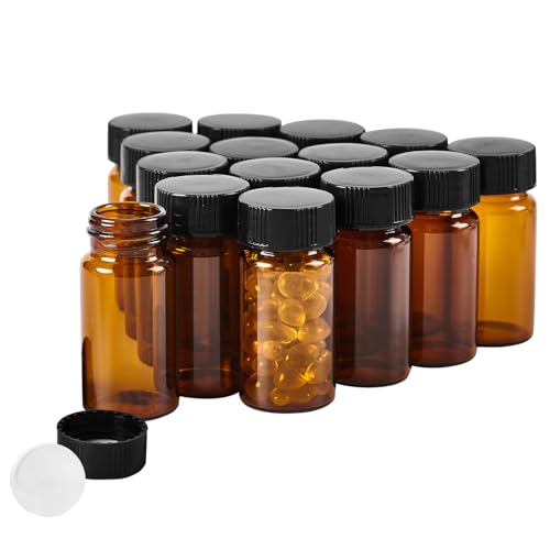 15 PCS 20ML Amber Small Liquid Sample Glass Vials with Screw Caps,27.5x57mm 5DramLeak-Proof Vial, 24-400 Black Screw Cap with PE Liners for Lab, Essential Oil, Perfume, Reagents - size: 20ML(27,5*57mm)