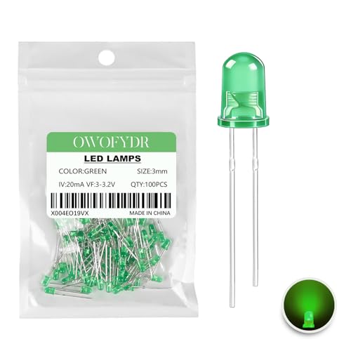 100PCS 3mm Green Diffused LED Diodes, Through-Hole Indicator Lights - color: GREEN, size: 3MM