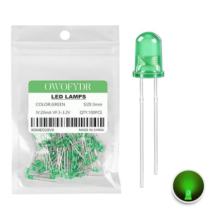 100PCS 3mm Green Diffused LED Diodes, Through-Hole Indicator Lights - color: GREEN, size: 3MM
