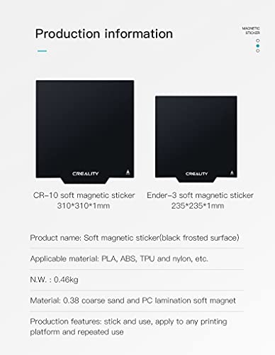 Creality CR-10 Magnetic Sticker with Edge (310x310mm), Ultra-Flexible Removable Magnetic 3D Printer Build Surface Heated Bed Cover for CR-10/CR-10S 3D Printer