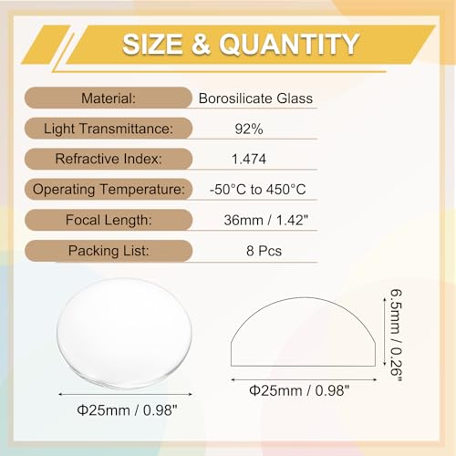 PATIKIL 8 Pack Convex Lens,25mm OD 36mm Focal Length Optical Lenses - size: 25mm OD x 6.5mm H x 36mm Focal L