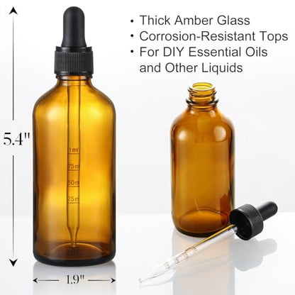 4 oz Dark Amber Glass Dropper Bottles with Measured Dropper, 4 Pack- 120ml Thick Tincture Bottle with Measurement Eye Droppers, Leakproof Essential Oils Bottle for Health, Personal Care & Beauty - color: Amber