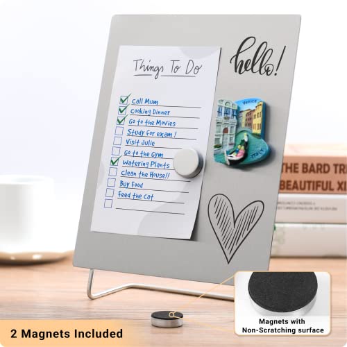 Magnetic Bulletin Board with Stand – Small Dry Erase Memo Board – Tabletop Metal Easel for Magnet Display – 10x8 Inches + 2 Magnets