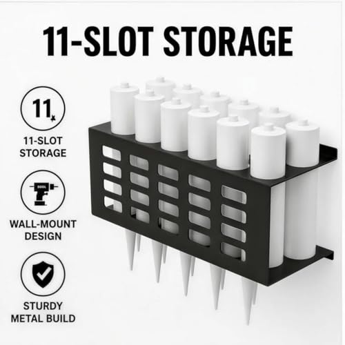 2 Pack 11 Slots Black Grease Tube Holder, Caulk Tube Rack for Work Van, Heavy Duty Wall Mount Storage Organizer for Garage Workshop