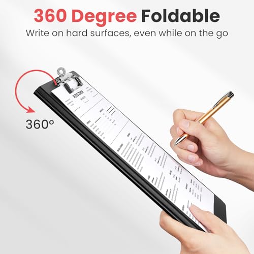 Sooez Foldable Clipboard Folder, A4 Folding Clip Board with Pen Loop - color: Gray Blue