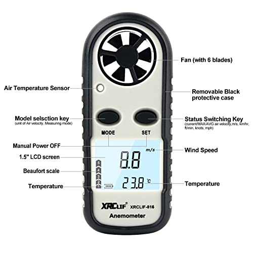Digital Wind Speed Meter Anemometer, Handhled Wind Gauges Measuring Wind Chill Temperature Speed, Wind Meter Thermometer Gauge for Shooting Windsurfing Fishing Hunting Gray