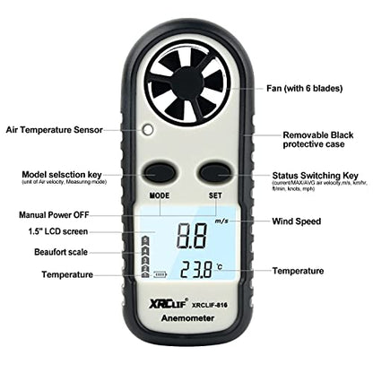 Digital Wind Speed Meter Anemometer, Handhled Wind Gauges Measuring Wind Chill Temperature Speed, Wind Meter Thermometer Gauge for Shooting Windsurfing Fishing Hunting Gray