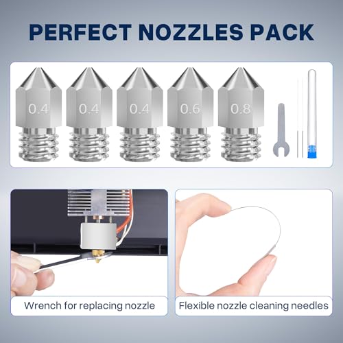 ELEGOO 5pcs 0.4/0.6/0.8mm Harden Steel Nozzles for Neptune 3/Pro/Plus/Max - style: Harden Steel Multi Sizes