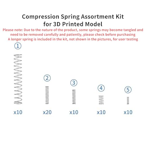3D Printer Accessories Compression Spring Assortment Kit for Bambu-Lab X1/X1C/X1E/P1P/P1S A1 Mini DIY 3D Printed Part Model - Light Load Springs Standard Part