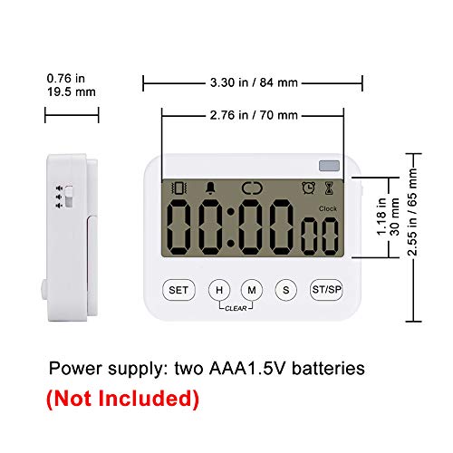 Stonylab 2pk Digital Timer Clock, 2 Pack Premium Multi-Function Digital Clock Countdown Timer Kitchen Event Timer with Alarm, Magnetic Back Big Digits Display Vibration/Flashlight/Sound Alarm