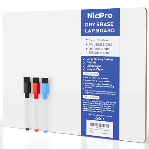 Nicpro 12 x 16 inches Lapboard Small Dry Erase Lap Board Double Sided with 3 Water-Based Pens Learning Mini Whiteboard Portable for Kid Student and Classroom Use - color: White, size: 12 x 16 inches