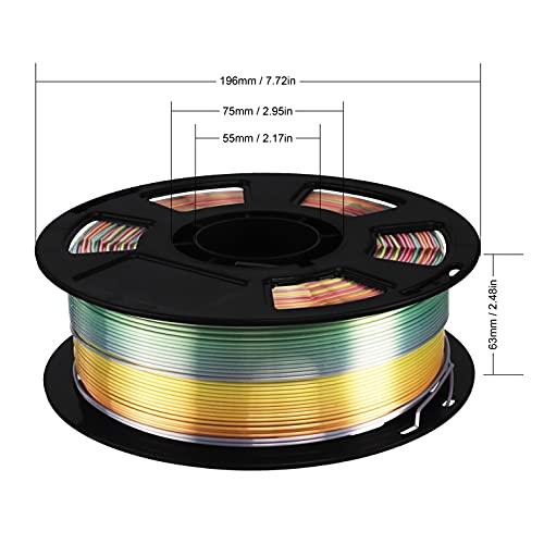 BBLIFE Silk Shiny Multi Color Fast Change Rainbow PLA Filament, 1kg 2.2lbs 1.75mm 3D Printing Material, Widely Support for FDM 3D Printer, Easy to Print - color: Rainbow