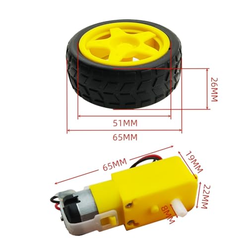 4 Sets DC Gearbox Motor DC 3-6V TT Motor 200RPM 1:48 Male Connector Wire with Tire Wheel + 1Pc L298N Motor Drive Controller Board Compatible Arduino Micro:bit Smart Car
