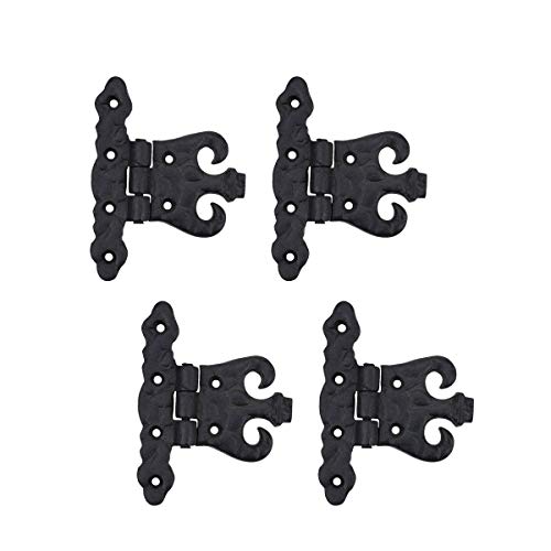 Renovators Supply Manufacturing Pack of 4 Cabinet Door Hinge with Hardware 4.5 in. Black Wrought Iron Rust Resistant Flush Mount Hinge for Cabinets - size: Pack of 4