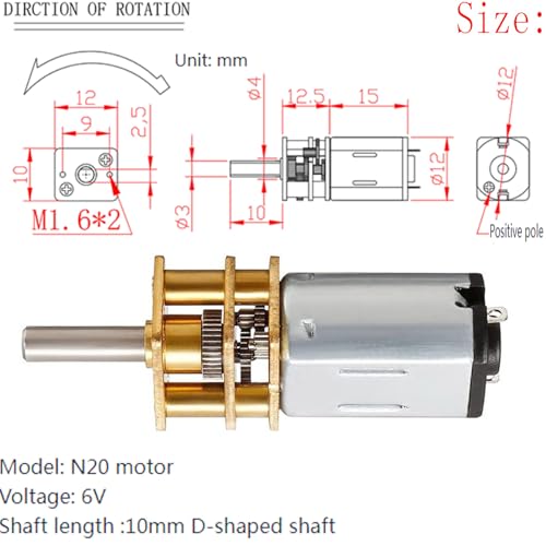 DC 6V 60RPM N20 Mini Reduction Gear Reduction Motor,GA12-N20 Mini Metal Gear Box Gear Motor 3mm Axis Robot Wheels DIY RC Toys - (3 Pcs)