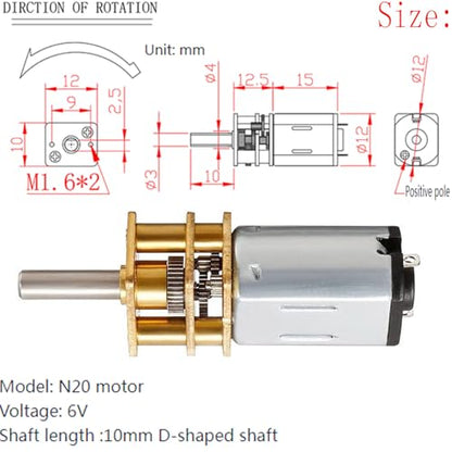 DC 6V 60RPM N20 Mini Reduction Gear Reduction Motor,GA12-N20 Mini Metal Gear Box Gear Motor 3mm Axis Robot Wheels DIY RC Toys - (3 Pcs)