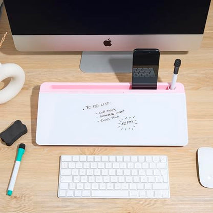 GAROOD Desktop Dry Erase Board with Storage (Pink Base) Desk White Board Desk Board Glass Desktop White Board with Stand Home Office Organizer Phone Holder 15.8X7X2 inches - color: Pink Base + Whiteboard