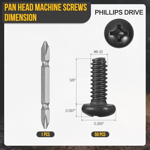 DTGN #6-32x3/8 Pan Head Machine Screw W/Screwdriver Bit 304 50pcs - size: #6-32x3/8"
