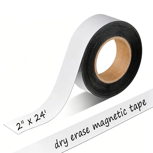 Dry Erase Magnetic Tape, 2 in x 24 ft - Magnet Post It Notes Label Roll Reusable Whiteboard Self-Cut Strips for Toolbox, Cabinet, Whiteboard, Classroom, Garage & Warehouse Organization, White - color: 2 in X 24ft, 1 Roll