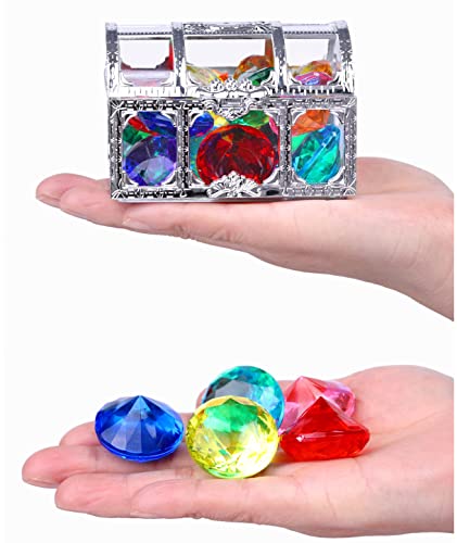 XIJUAN Diving gem Pool Toys Sand Toys,14Colorful Diamond Treasure Chest Summer Swimming gems Pirate Diving Toy Set Underwater Swimming toyChildren's Game Gifts for Boys and Girls(Silver White) - color: Silver White