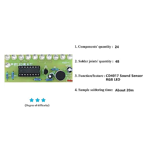 Soldering Practice Kit Sound-Activated LED Chaser Kit - DIY Soldering Project with 10 LEDs & Microphone Sensor (12V DC) for Electronics Beginners & STEM Education - style: Sound Sensor
