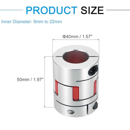 MECCANIXITY Aluminum Shaft Coupling 9mm to 22mm Flexible Spider Coupling L50mm x D40mm Coupler Jaw Spider Shaft Joint Connector for 3D Printers DIY Encoder CNC Router Milling Machine - size: D40mm Fit 9mm to 22mm