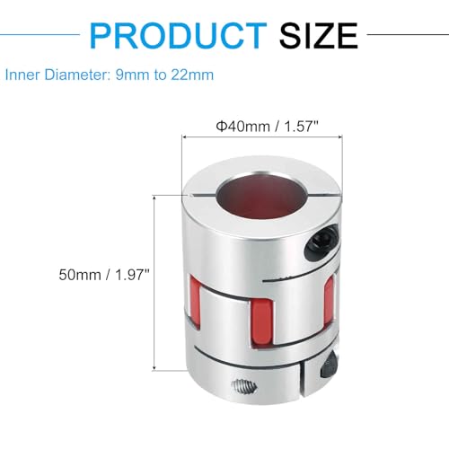 MECCANIXITY Aluminum Shaft Coupling 9mm to 22mm Flexible Spider Coupling L50mm x D40mm Coupler Jaw Spider Shaft Joint Connector for 3D Printers DIY Encoder CNC Router Milling Machine - size: D40mm Fit 9mm to 22mm