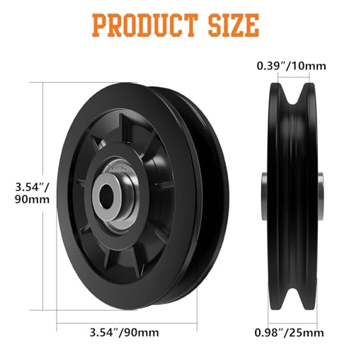 90mm/3.5" Nylon Bearing Gym Pulley Wheel, Universal Exercise Replacement Pulleys for Home Gym Equipment Parts, Cable Machine Accessories, Garage Door Pulley System - color: Black-2pcs