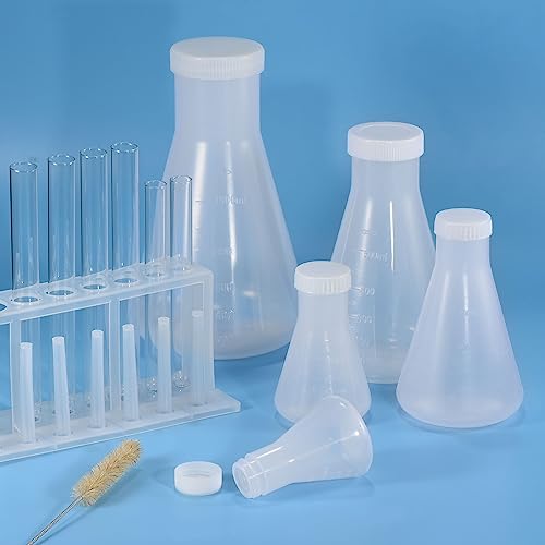 PATIKIL 100ml Plastic Erlenmeyer Flask with Screw Caps, 2 Pack Narrow Mouth Conical Flask for Laboratory, Clear - size: 100ml