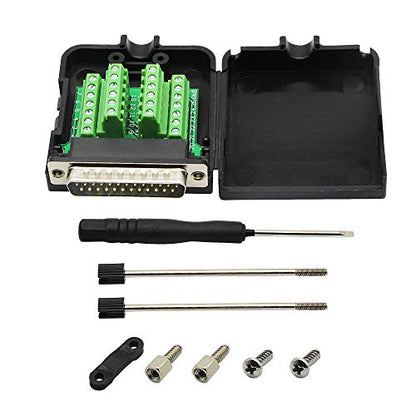 CERRXIAN DB25 Breakout Board, DB25 Male D-SUB Connector to DB25 Screw Solderless Wiring Terminal Module Breakout PCB Board Kits with Plastic Case (M Black) - color: DB25 Male