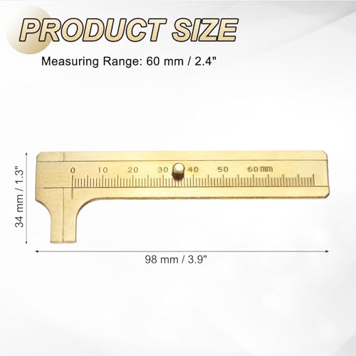 uxcell Pocket Caliper Ruler 60mm Brass Sliding Gauge Mini Caliper Precision Double Scales Metric Measurement Tool Drawing Measuring Ruler Gold - size: 60mm