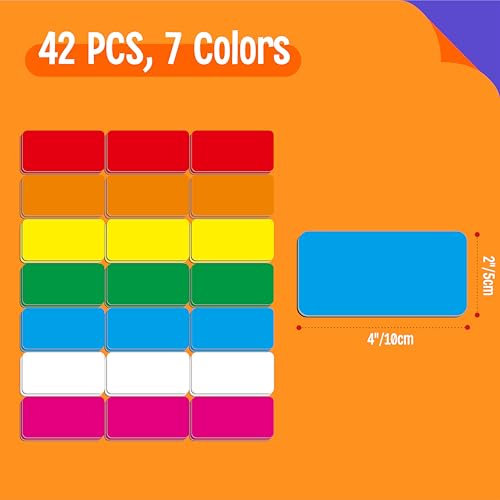 42 PCS Magnetic Name Tag Labels, 7 Colors Dry Erase Reusable Name Stickers for Whiteboard, Locker, Fridge, Metal Surfaces, School Office Home (Each Measures 2" x 4") - color: 7 Colors-42pcs, size: 4" x 2"
